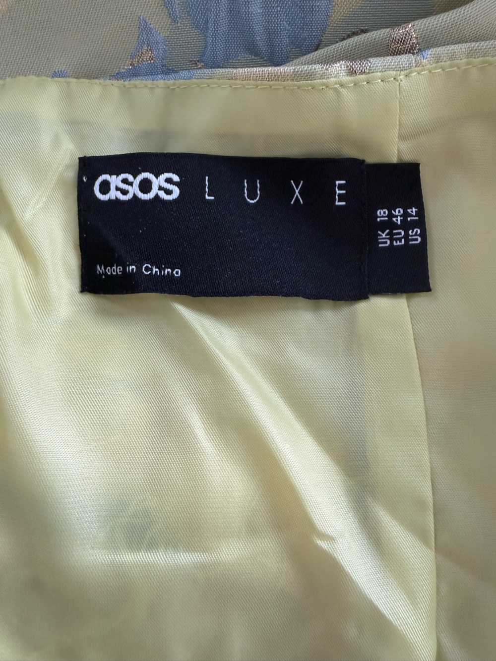 ASOS LUXE Tailored Mini Dress in Yellow and Blue Jacquard Floral NWT Size 14 - Picture 6 of 8
